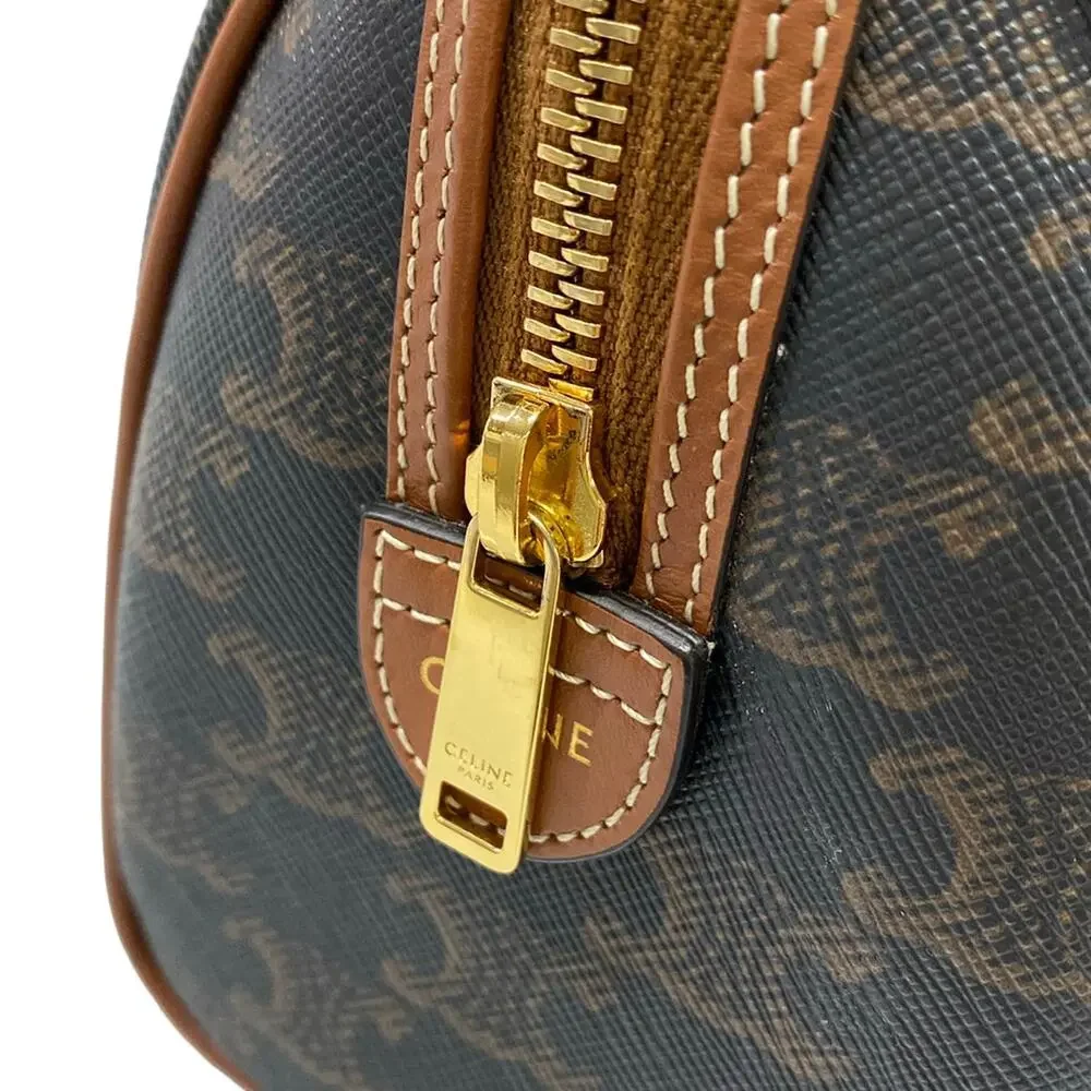 Celine Small Boston/Trionf Canvas Handbag 197582CAS.04LU Black Brown Triomphe